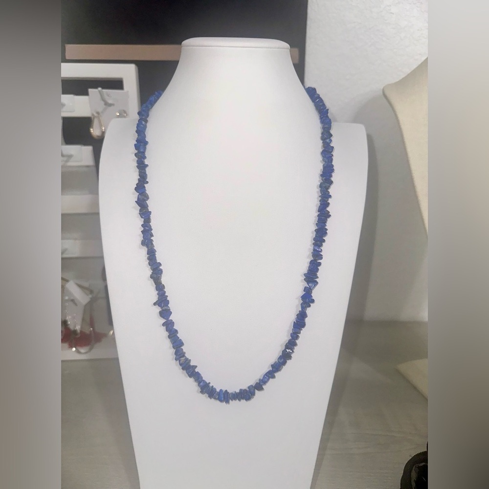 Genuine Lapis Lazuli Chip Necklace – 27” Natural Stone Strand with Gold Flecks - Picture 2 of 4